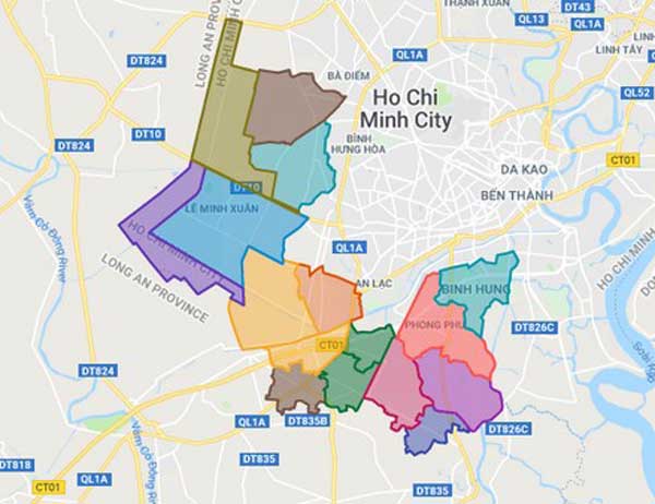 Bản đồ hành chính huyện Bình Chánh